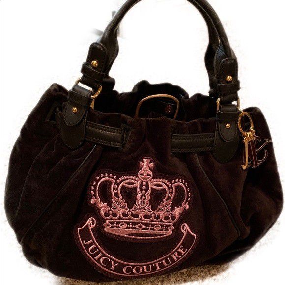 Juicy Couture Black and Pink Velour Bag