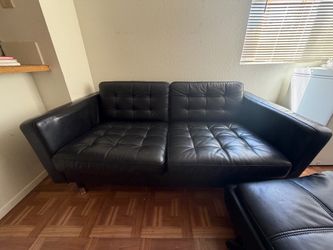 Black Leather Tufted Two-Seat Sofa