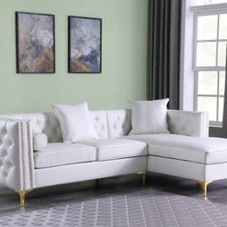 Brand New White Leather 2pc Sectional Storage Sofa 