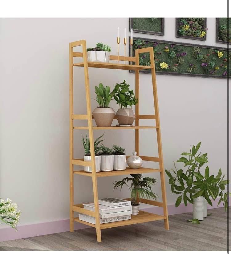 4-Tier Tall Ladder Shelf Multifunctional Storage Rack Bamboo Bathroom Shelf Book Shelf, Teak