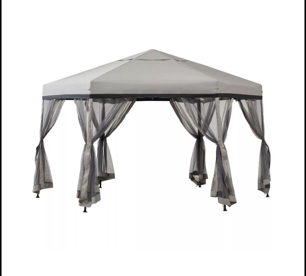 11 ft. x 11 ft. Outdoor Portable Hexagon Steel Frame Soft Top Pop Up Gazebo, Instant Canopy/Tent, Tan/Brown