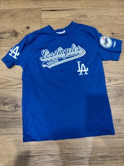 Blue  T-shirt 'Los Angeles DODGERS' 'LA' logo embroidered patches baseball size is large boys 14/16 but good for 10 yrl boys