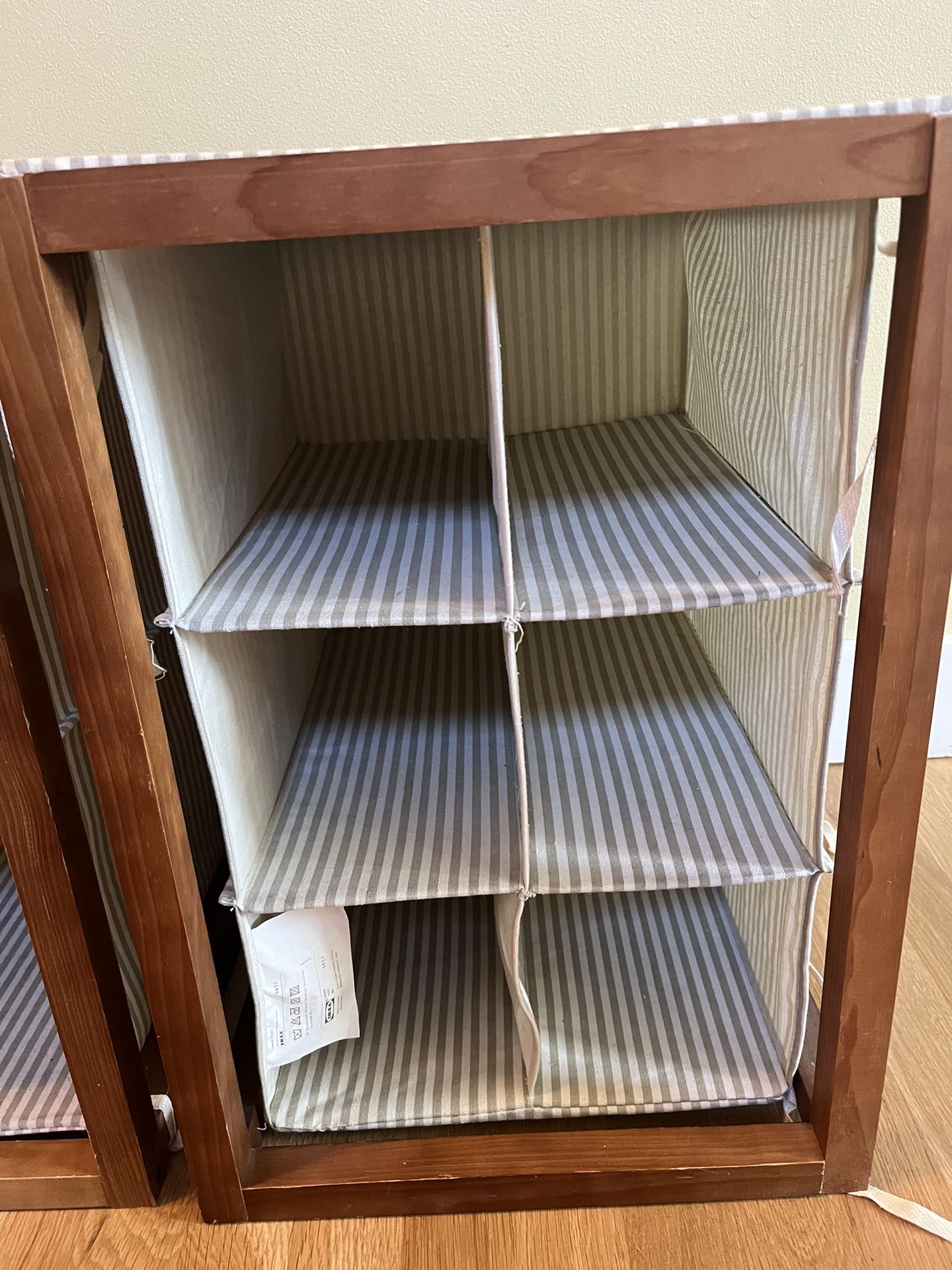 2 IKEA Linnan Storage Boxes with Wood Frames