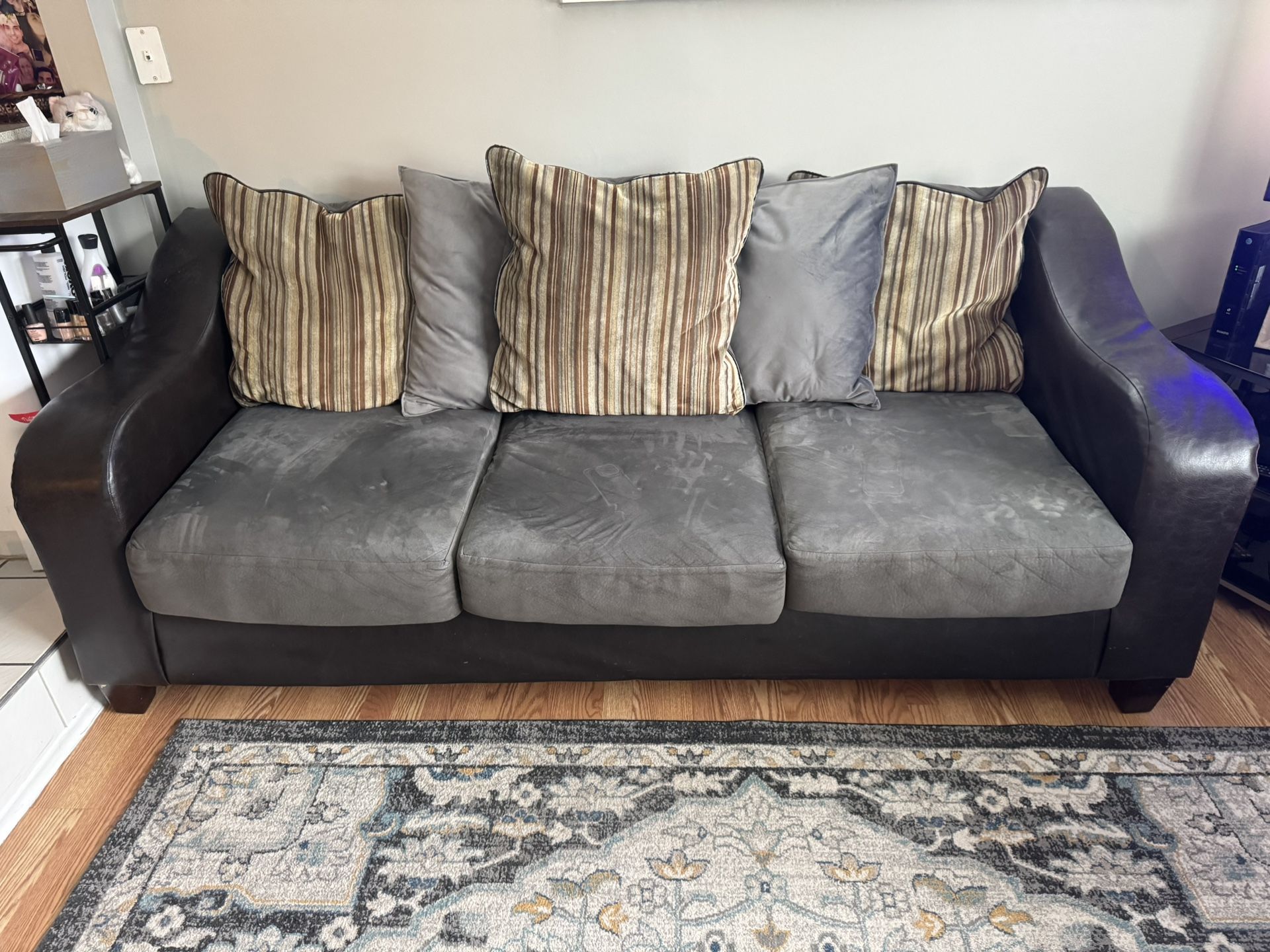 Matching Sofas – Dark Gray Micro Suede & Leather – Set of 2