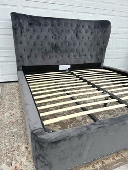 FINLEY GREY VELVET BED IN KING- Read Description
