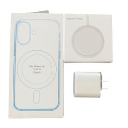 Iphone 16 Clear Magnetic Case, Magnetic Charger, And Wall Adapter Bundle