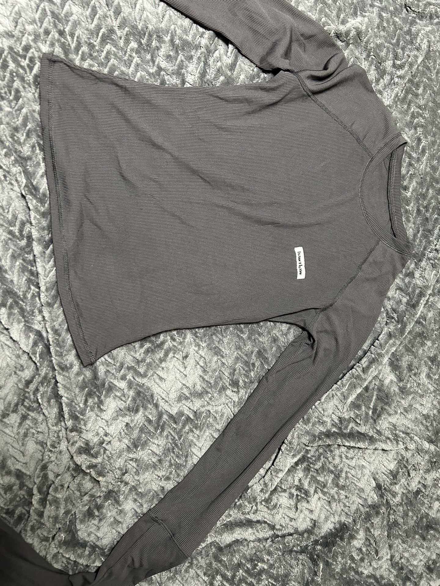 Hawthaw Long Sleeve Ribbed Top – Grey, Size Medium 