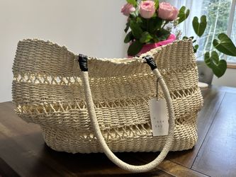 New - Woven Wicker Beach Bag