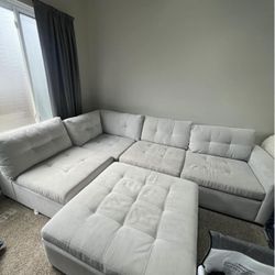 🚚 FREE DELIVERY ! Gorgeous White Sectional Sofa w/ Storage Ottoman