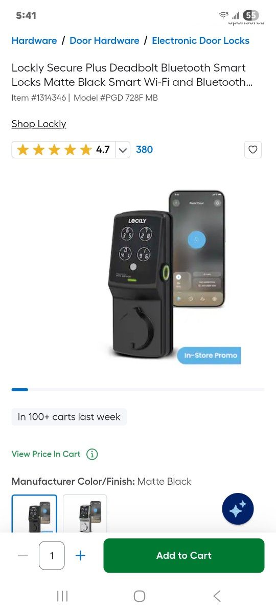 Wifi Deadbolt Matte Black ( Lockly)