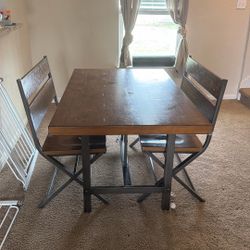 solid wood table with 2 benches