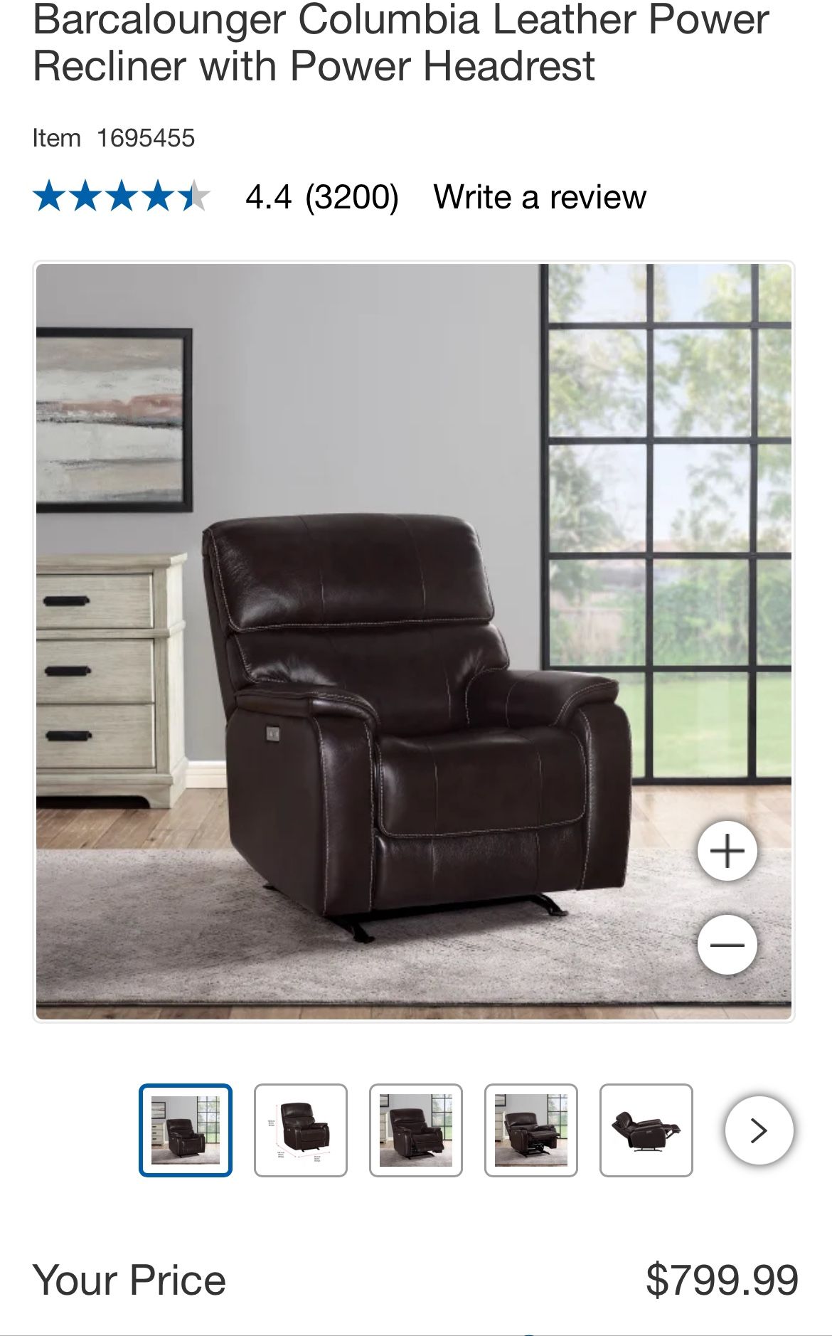 BarcaLounger Columbia Leather Power Recliner