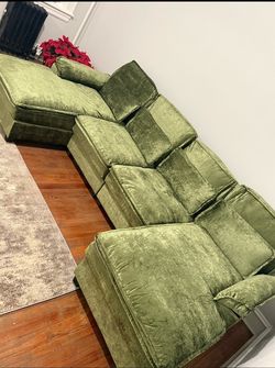 Wayfair green chenille, U-shaped and L-shaped sectional sofa couch