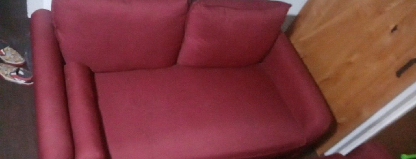 Red Couche And Loveseat