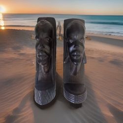 Vintage Hand Carved  Wooden Tribal  Bookends Genuine Besmo Solid Wood  