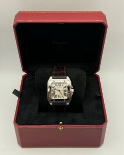 Cartier Santos 100 XL 38mm Stainless Steel Case White Roman dial brown leather band 2656