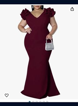 Women's Plus Size Long Dress Elegant V Neck Ruffle Sleeve Bodycon Mermaid Dress