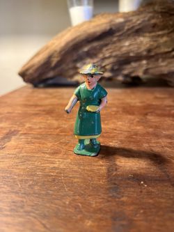 Metal Farmer Feed Chickens Doll House Miniature