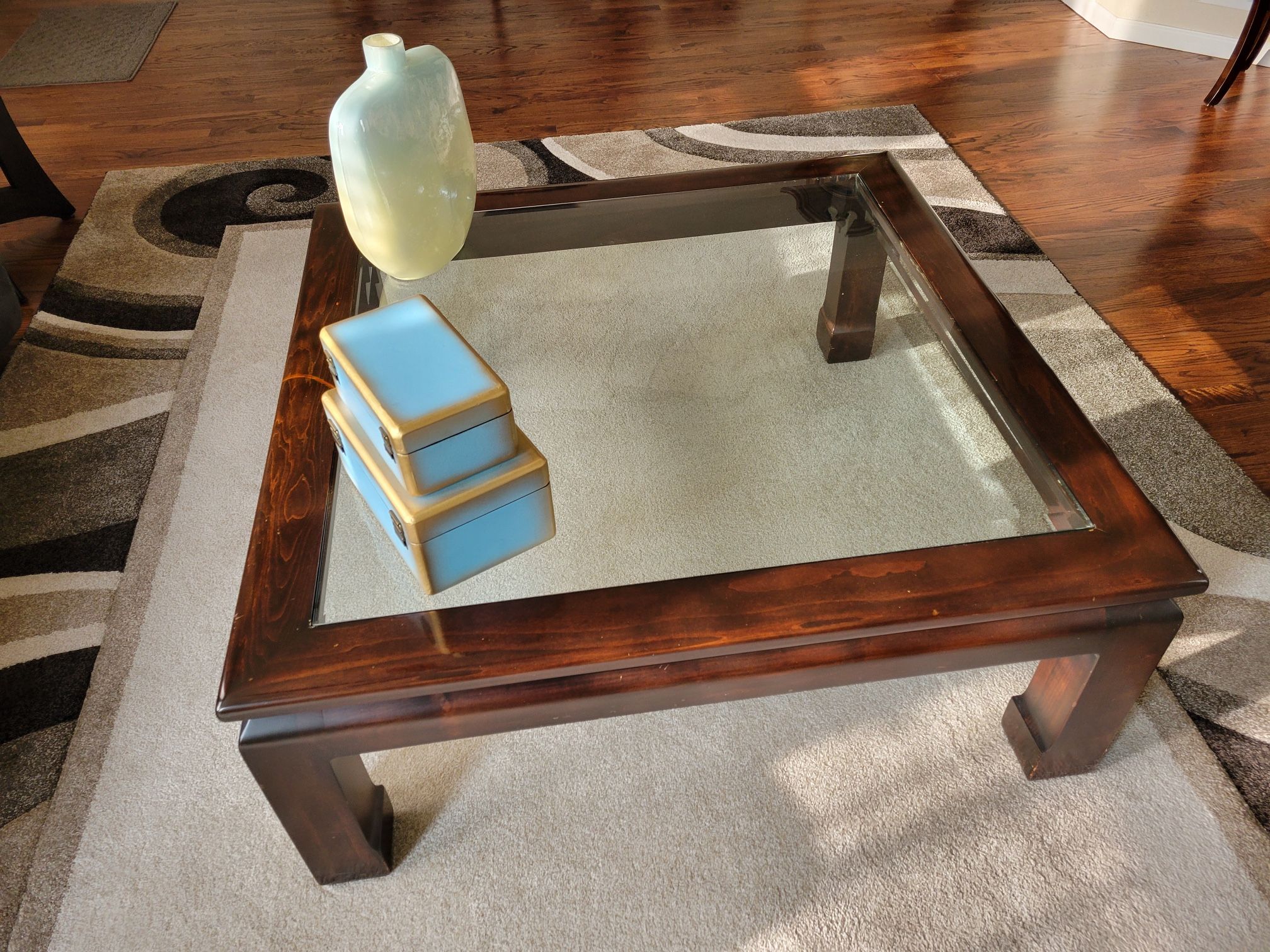 Cherry Wood & Glass Coffee Table 42 X42 in