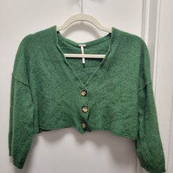 Free People Green Cashmere Cropped Cardigan - Women's Small 