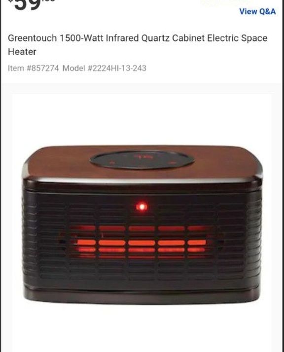 Greentouch 1500-Watt Infrared Quartz Cabinet Electric Space Heater