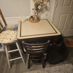 Small Table & 1 Metal Chair -- From A Restaurant 