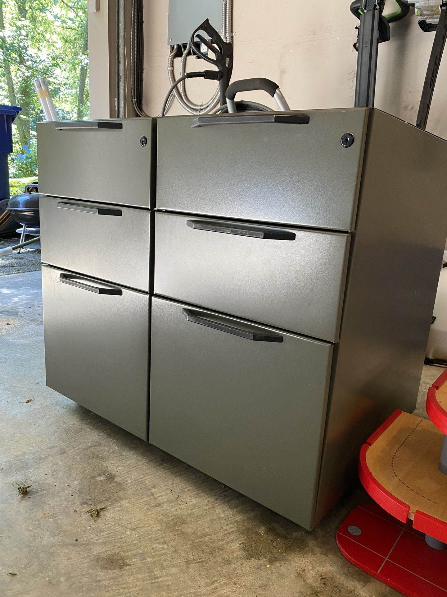 2 grey Rolling File Cabinets