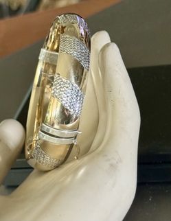 Vintage .Sterling 925 1/20 14K Gold Filled and Diamond-cut  13.03 MM Hinged Size 7 “ Bangle Bracelet 20.05 Grams 