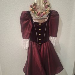 Renaissance Princess Costume Dress with Floral Crown – Stretchy Fabric, Size Approx. 54cm Waist