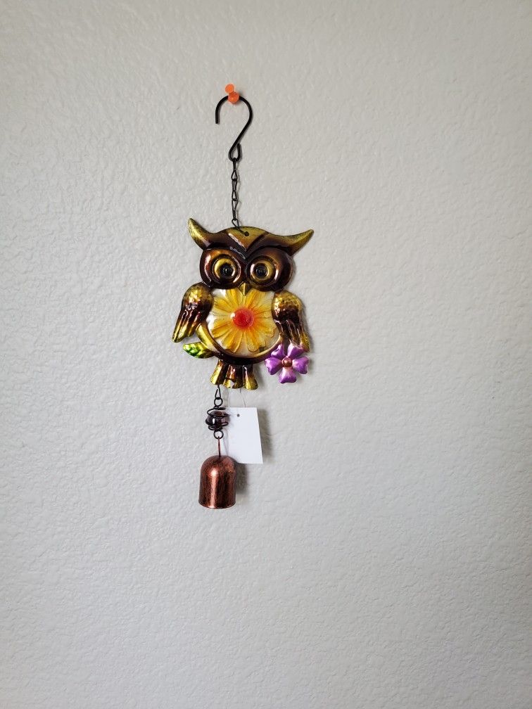 New With Tags Yellow Owl Bell Outdoor Wind Chime