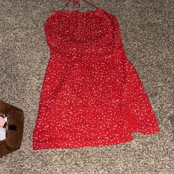 $1 Mini red Dress With White Freckles. Size small 