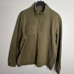 Billy Reid Knit Woven Half Zip Pullover Mens XL Olive Green