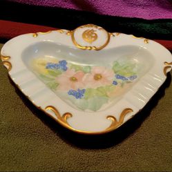 Vintage Hand Painted Bone China Ash Tray with Gold Accents
