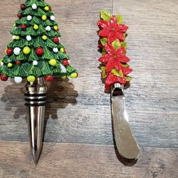 Christmas Kitchen Heavy Weight Accessories Christmas Tree Novelty Cork & Poinsettia Butter Knife 