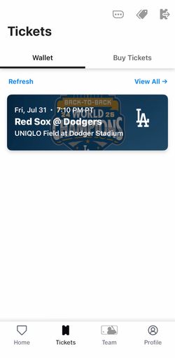 Dodger Tickets vs Red Sox 7/31/26
