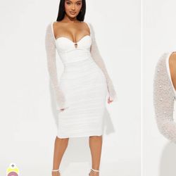 White Dress Beaded Sleeves