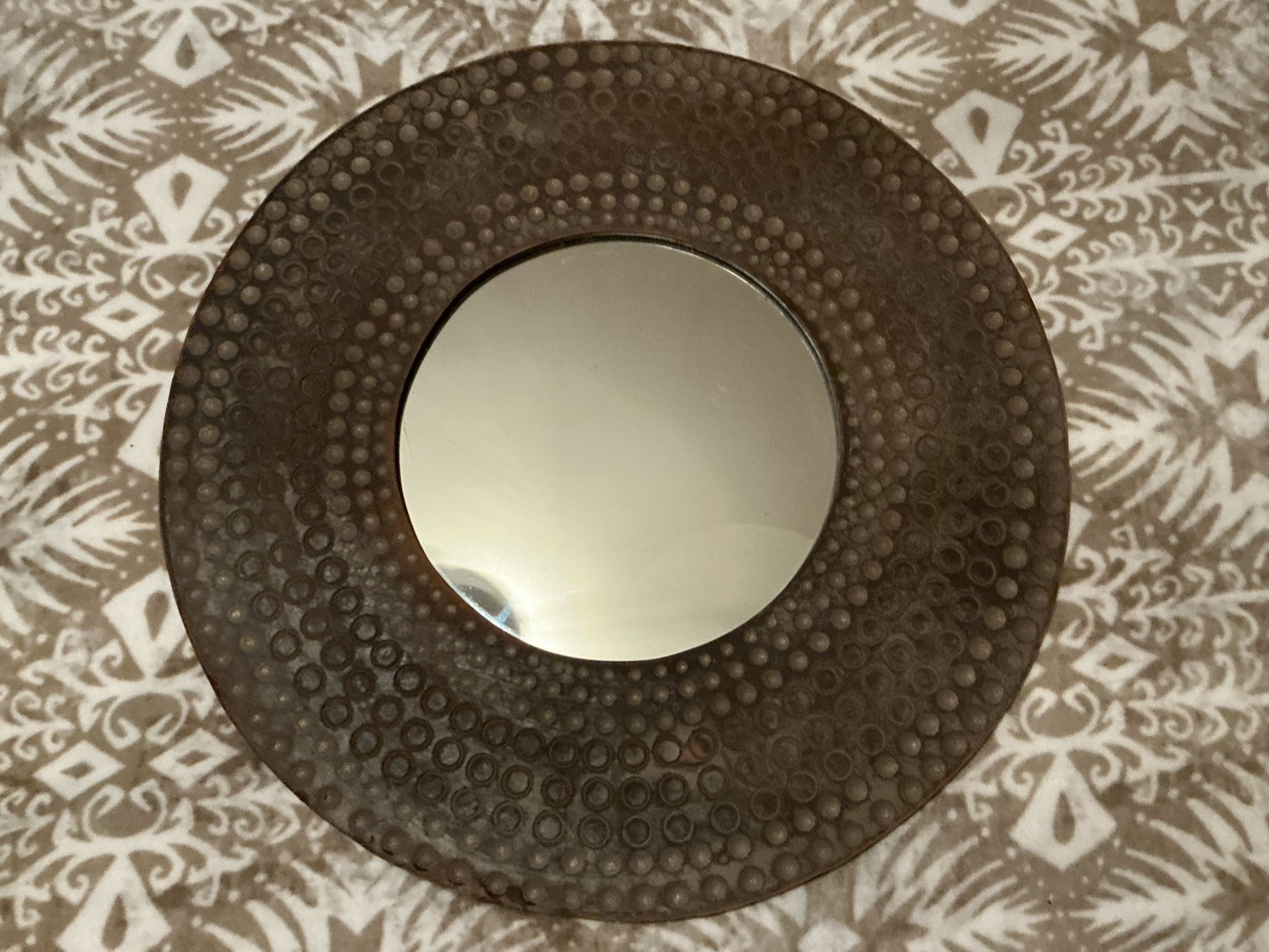 Round frame Accent Mirror, Hammered Style Terracotta Finish