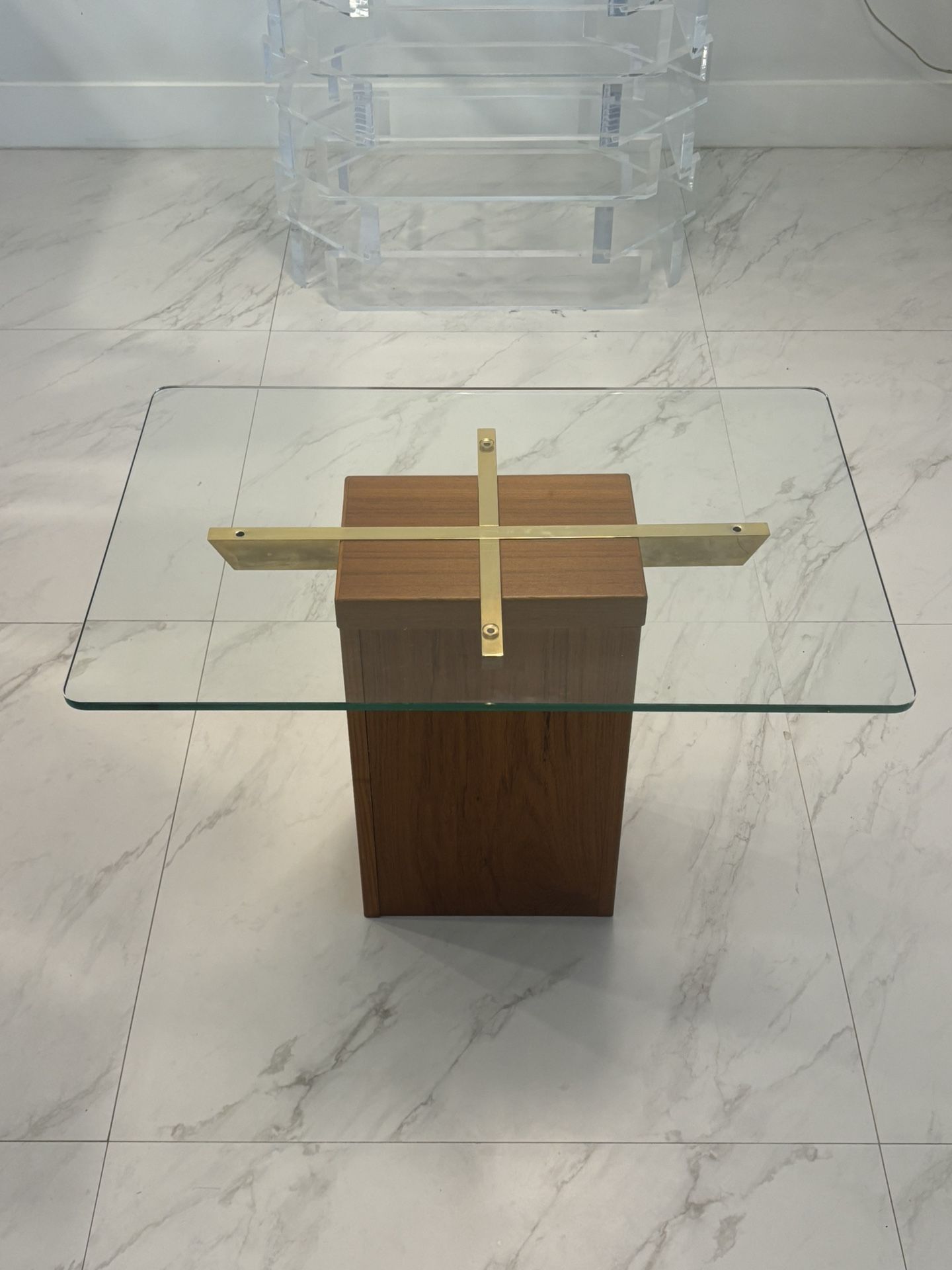 Danish MCM Teak Brass Glass Top Side/End/Coffee Table