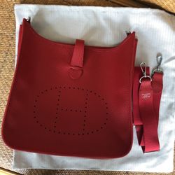 AUTH NIB HERMES Evelyne TPM RED Clemence Leather