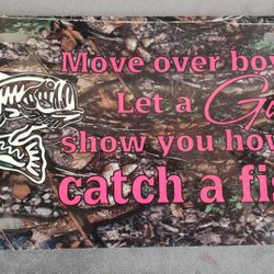 Metal Wall Or Plate Women Fishing Sign