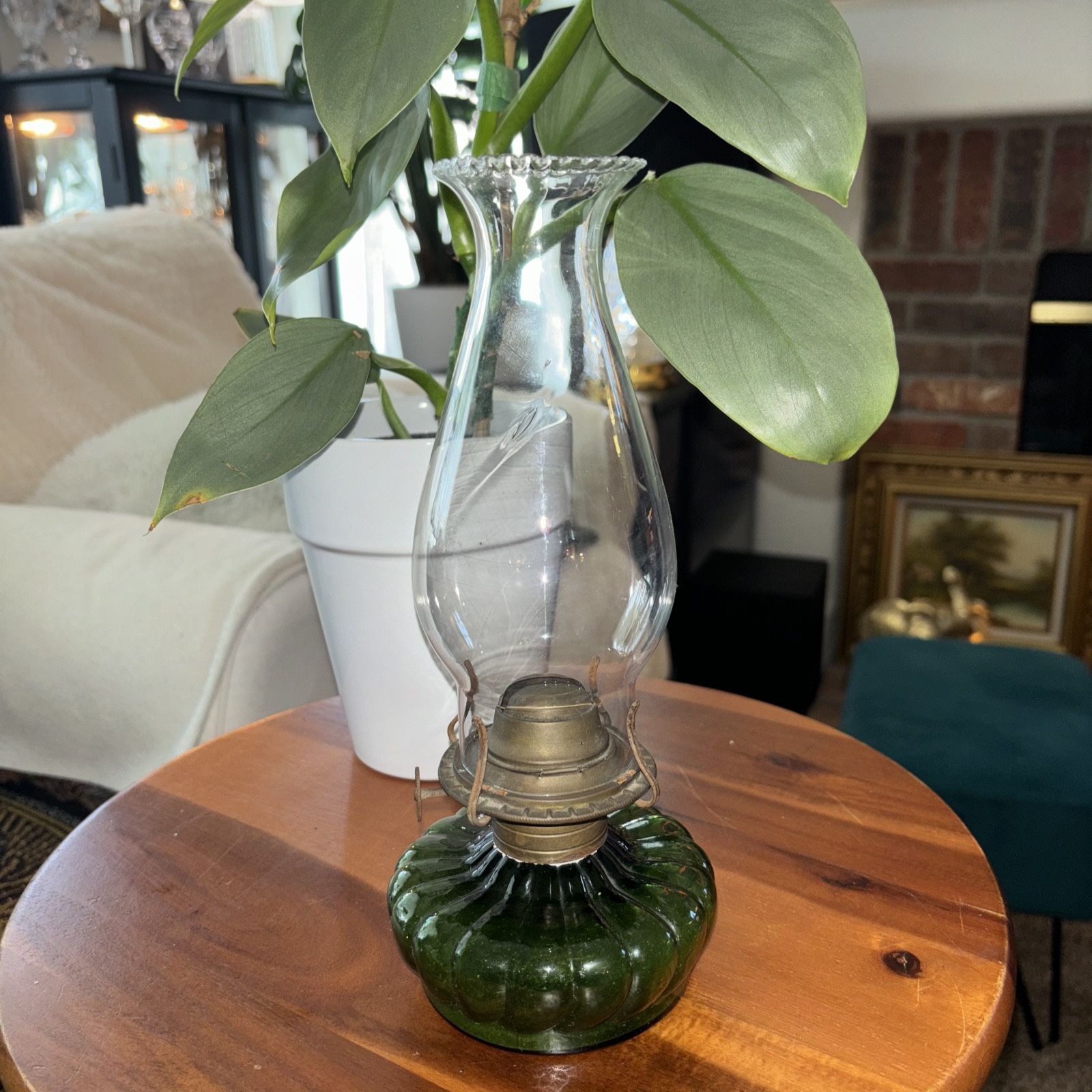 Antique GWTW Oil Kerosene Green Eagle Lamp 9.5” Tall. Made In USA.