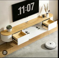 Floating TV Cabinet 160 cm (63’’)- Lowboard with 1 Door 2 Drawers &amp; Shelves Load Capacity up to 50 kg Wooden Media Console for Living Room Office