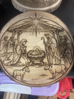 Nativity Scene Laser Engraved Wood Slice – Christmas Decor
