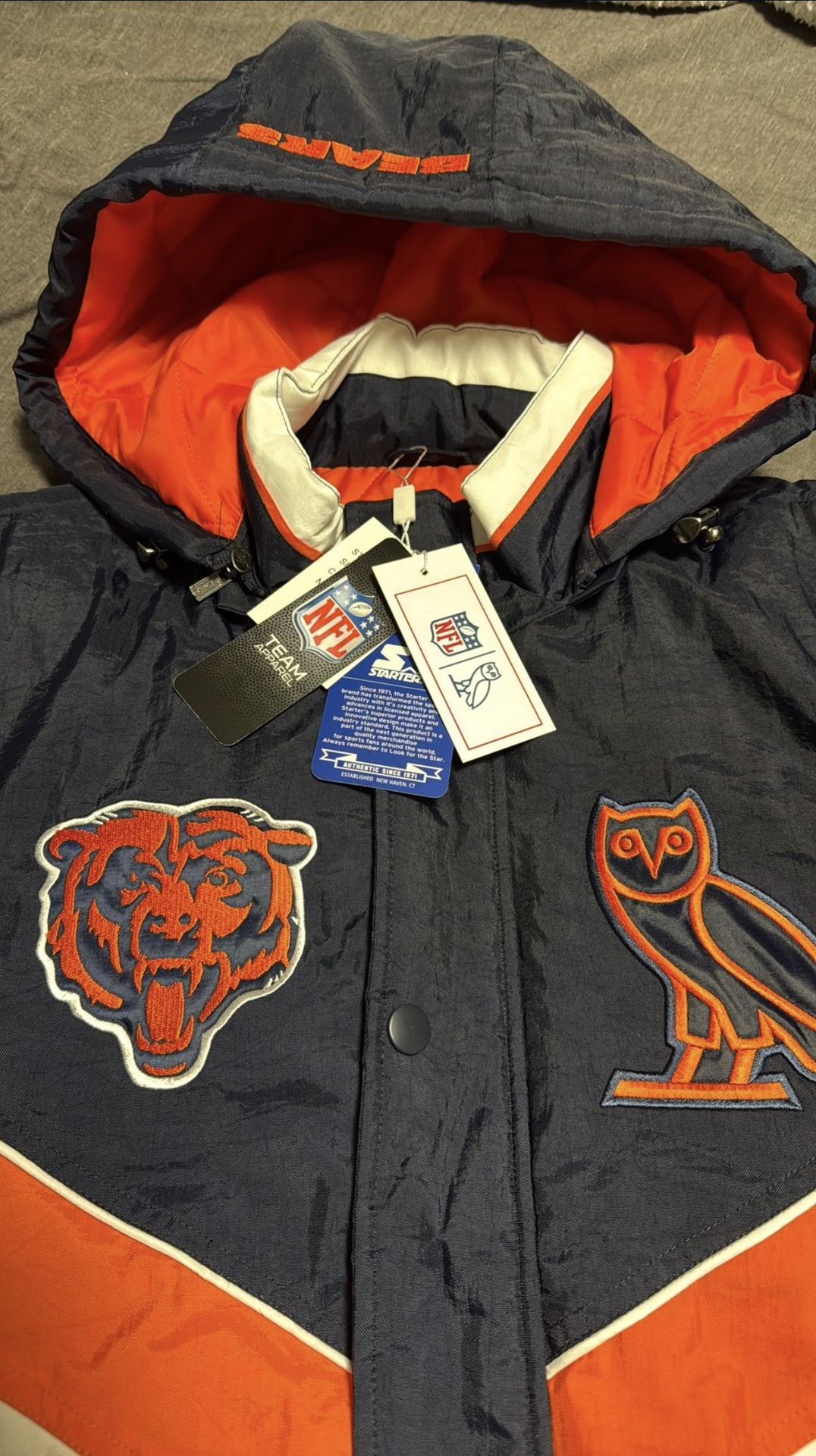 Men's Chicago Bears OVO x Starter Navy Sideline Full-Snap Puffer Jacket
