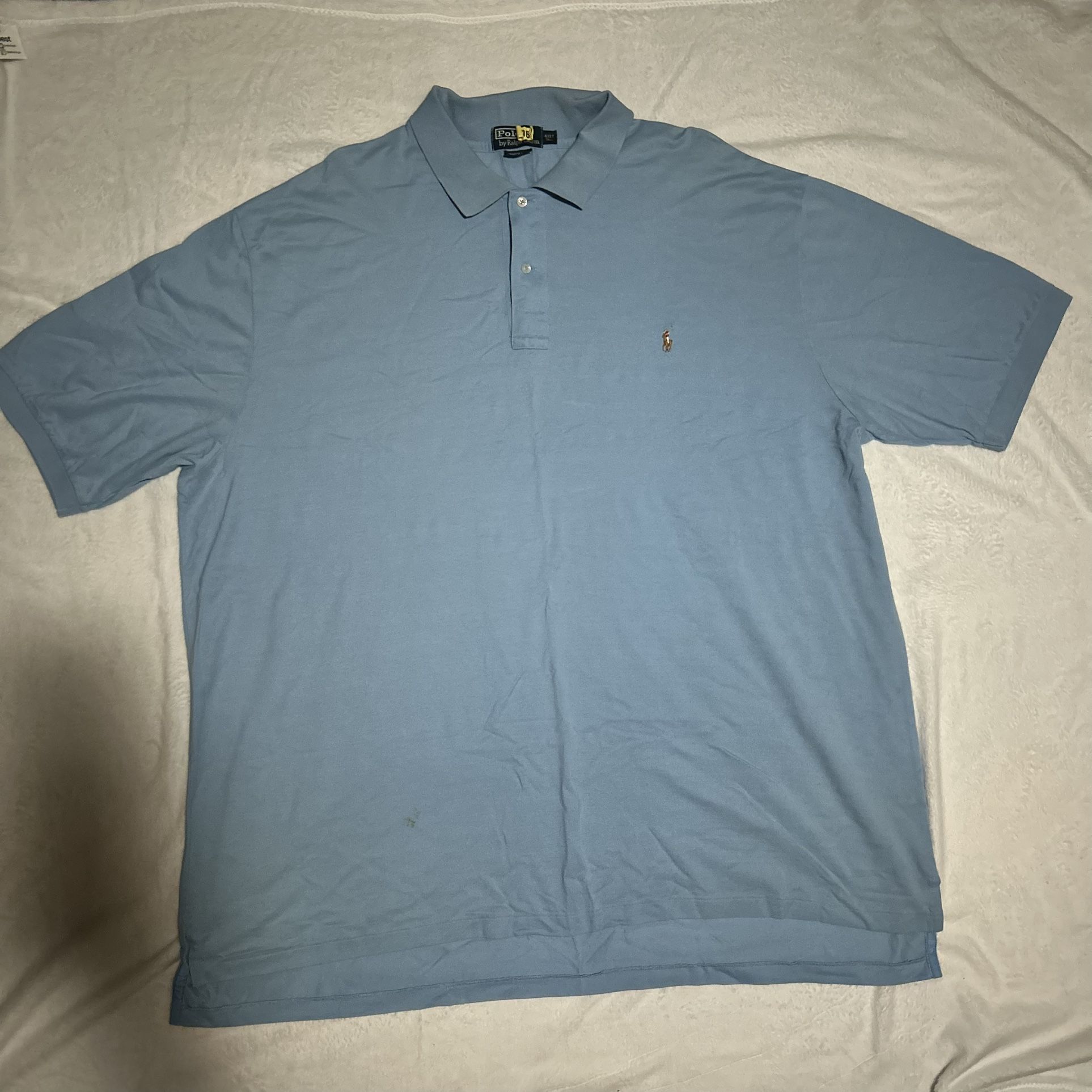 4XLT Baby Blue Polo By Ralph Lauren Collar Shirt 