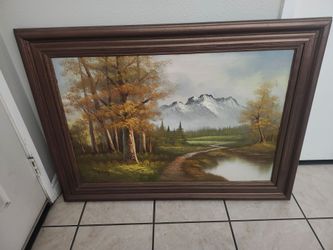 Framed Oil Painting Mountain Landscape