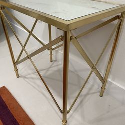 Gold Brushed Base And Mirror Top End Table