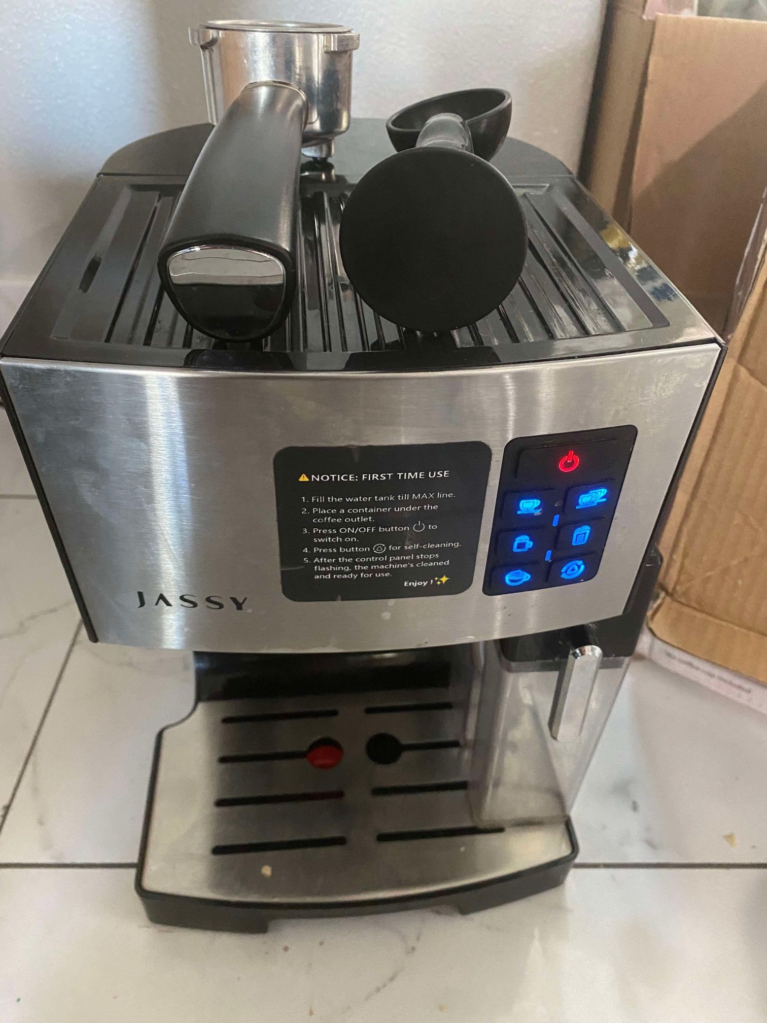JASSY JS-100 Black Espresso Cappuccino Coffee Maker w Milk Tank
