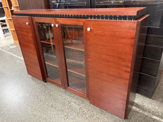 Custom Designed Solid Rosewood 4-Door Credenza w/ Black Skyscraper Syle Fluted Trim