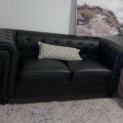 Faux Black Leather Couch Small